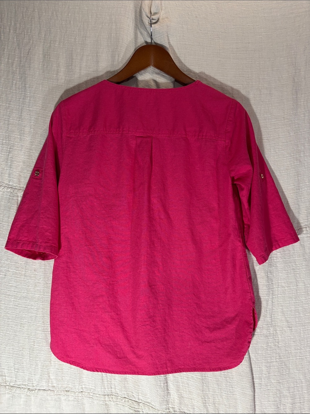 Anne Klein Fuchsia Hot Pink Linen Blend Quarter Zip Blouse Tunic Small Like New - Picture 8 of 9